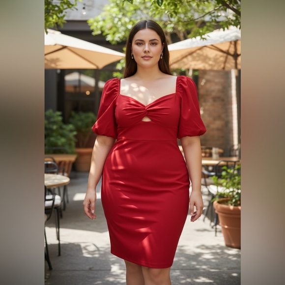 Crystal Doll Dresses & Skirts - Crystal Doll Slim Red Puff Sleeve Dress Size XL NWT